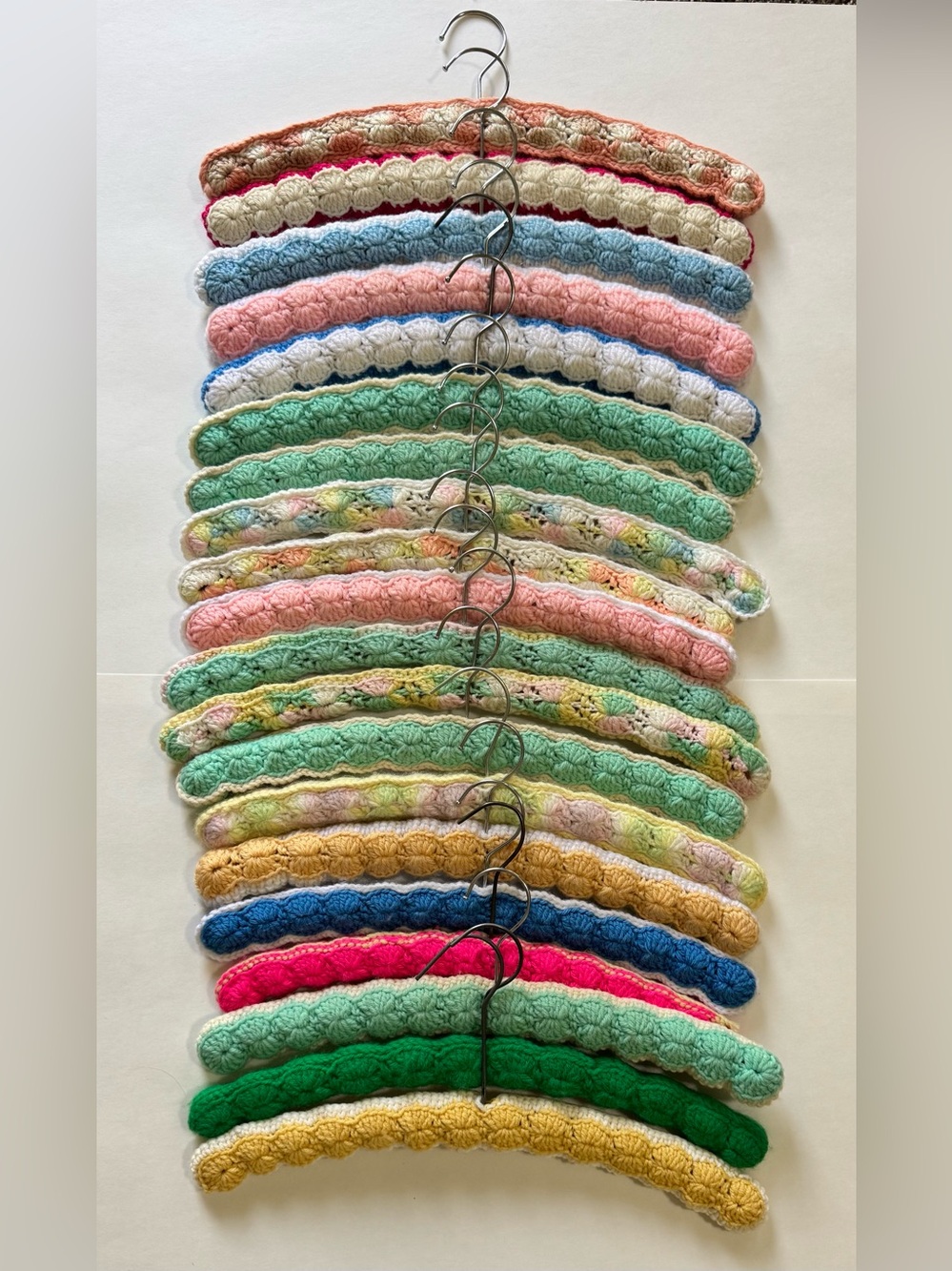 Vintage Hand Crocheted Clothes Hangers Set of 20 Pastel Colors